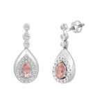 ETERNAL BLUSH COLLECTION LADIES EARRINGS 1 1/2CT ROUND/PEAR DIAMOND 14K WHITE GOLD (CENTER STONE PINK PEAR DIAMOND 1CT) - Image 3