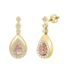 ETERNAL BLUSH COLLECTION LADIES EARRINGS 1 1/2CT ROUND/PEAR DIAMOND 14K YELLOW GOLD (CENTER STONE PINK PEAR DIAMOND 1CT) - Image 3