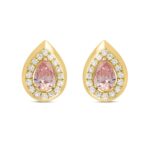 ETERNAL BLUSH COLLECTION LADIES EARRINGS 1 1/3CT ROUND/PEAR DIAMOND 14K YELLOW GOLD (CENTER STONE PINK PEAR DIAMOND 1CT)