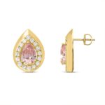 ETERNAL BLUSH COLLECTION LADIES EARRINGS 1 1/3CT ROUND/PEAR DIAMOND 14K YELLOW GOLD (CENTER STONE PINK PEAR DIAMOND 1CT) - Image 2