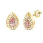ETERNAL BLUSH COLLECTION LADIES EARRINGS 1 1/3CT ROUND/PEAR DIAMOND 14K YELLOW GOLD (CENTER STONE PINK PEAR DIAMOND 1CT) - Image 3
