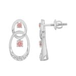 ETERNAL BLUSH COLLECTION LADIES EARRINGS 1/2CT ROUND DIAMOND 14K WHITE GOLD (CENTER STONE PINK ROUND DIAMOND 1/3CT) - Image 2
