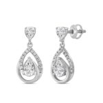 LADIES EARRINGS 1 1/2CT ROUND/PEAR DIAMOND 14K WHITE GOLD - Image 3