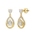 LADIES EARRINGS 1 1/2CT ROUND/PEAR DIAMOND 14K YELLOW GOLD - Image 3