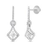 LADIES EARRINGS 1 1/3CT ROUND/PRINCESS DIAMOND 14K WHITE GOLD - Image 2