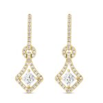 LADIES EARRINGS 1 1/3CT ROUND/PRINCESS DIAMOND 14K YELLOW GOLD