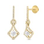 LADIES EARRINGS 1 1/3CT ROUND/PRINCESS DIAMOND 14K YELLOW GOLD - Image 2