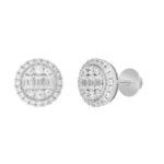LADIES EARRINGS 1 1/4CT ROUND/EMERALD DIAMOND 14K WHITE GOLD - Image 3