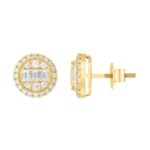 LADIES EARRINGS 1 1/4CT ROUND/EMERALD DIAMOND 14K YELLOW GOLD - Image 2