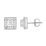 LADIES EARRINGS 1 1/4CT ROUND/PRINCESS DIAMOND 10K WHITE GOLD - Image 2