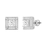 LADIES EARRINGS 1 1/4CT ROUND/PRINCESS DIAMOND 10K WHITE GOLD - Image 3