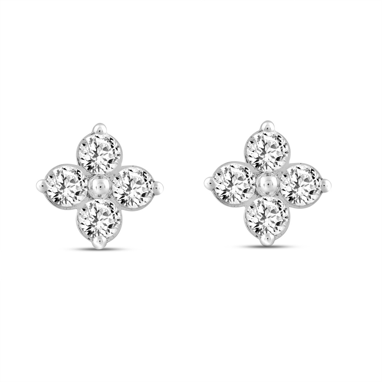 LADIES EARRINGS 1.00CT ROUND DIAMOND 18K WHITE GOLD - Image 1
