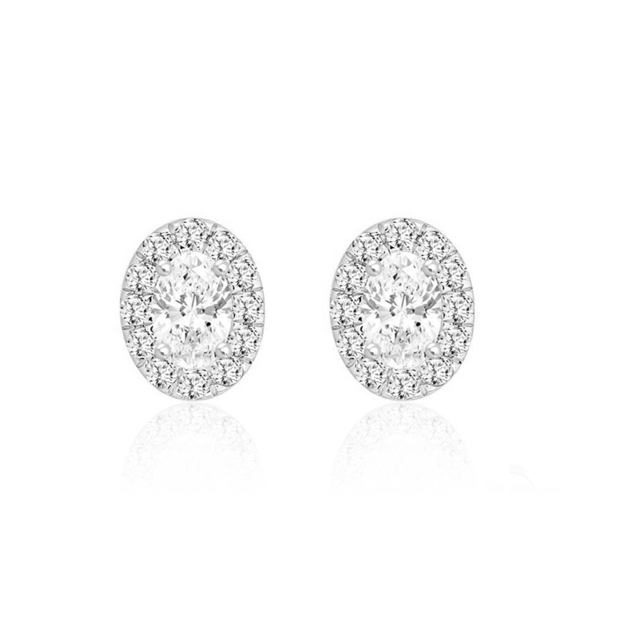 LADIES EARRINGS 1.00CT ROUND/OVAL DIAMOND 18K WHITE GOLD - Image 1