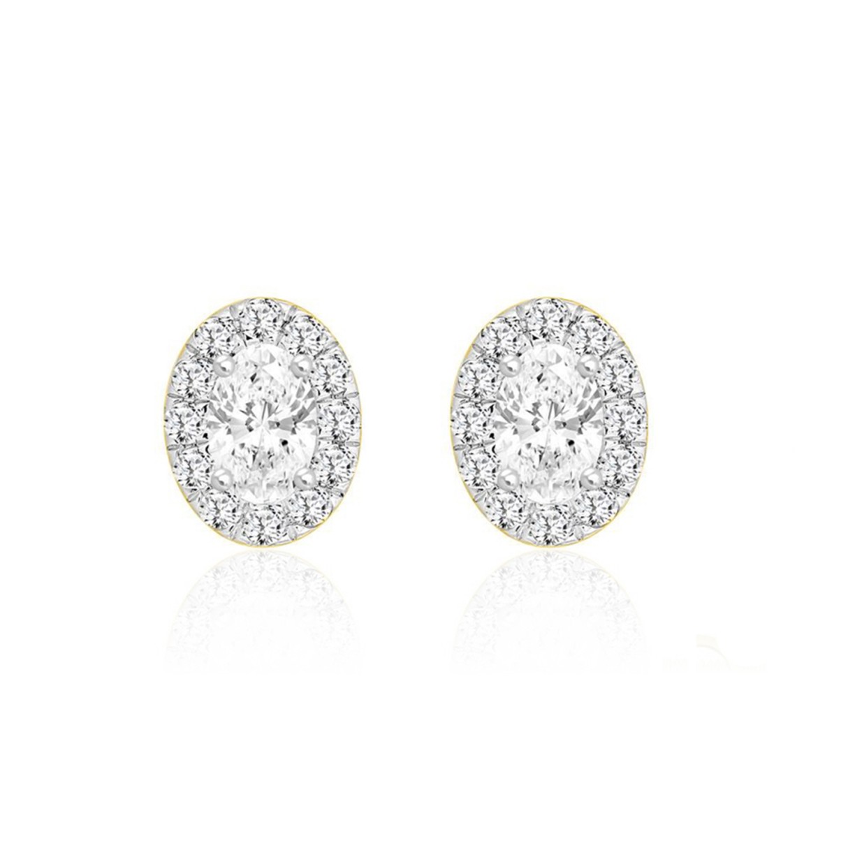 LADIES EARRINGS 1.00CT ROUND/OVAL DIAMOND 18K YELLOW GOLD - Image 1