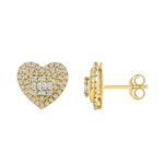 LADIES EARRINGS 1/2CT ROUND/BAGUETTE DIAMOND 14K YELLOW GOLD - Image 3