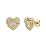 LADIES EARRINGS 1/2CT ROUND/BAGUETTE DIAMOND 14K YELLOW GOLD - Image 2