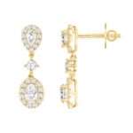 LADIES EARRINGS 2 3/4CT ROUND/OVAL/PEAR DIAMOND 14K YELLOW GOLD (CENTER STONE OVAL DIAMOND 1CT ) - Image 2