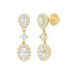 LADIES EARRINGS 2 3/4CT ROUND/OVAL/PEAR DIAMOND 14K YELLOW GOLD (CENTER STONE OVAL DIAMOND 1CT ) - Image 3