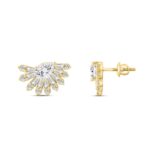 LADIES EARRINGS 2.00CT ROUND/BAGUETTE/PEAR DIAMOND 14K YELLOW GOLD - Image 3
