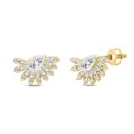 LADIES EARRINGS 2.00CT ROUND/BAGUETTE/PEAR DIAMOND 14K YELLOW GOLD - Image 2