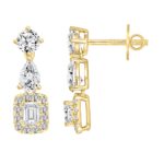 LADIES EARRINGS 2CT ROUND/EMERALD/PEAR DIAMOND 14K YELLOW GOLD (CENTER STONE EMERALD DIAMOND 1/2CT ) - Image 2