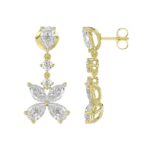 LADIES EARRINGS 3CT ROUND/MARQUISE/PEAR DIAMOND 14K YELLOW GOLD - Image 2