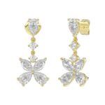 LADIES EARRINGS 3CT ROUND/MARQUISE/PEAR DIAMOND 14K YELLOW GOLD - Image 3