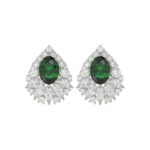 LADIES EARRINGS 4 1/2CT ROUND/MARQUISE/OVAL DIAMOND 14K WHITE GOLD (CENTER STONE GREEN EMERALD OVAL DIAMOND 2 1/2CT)