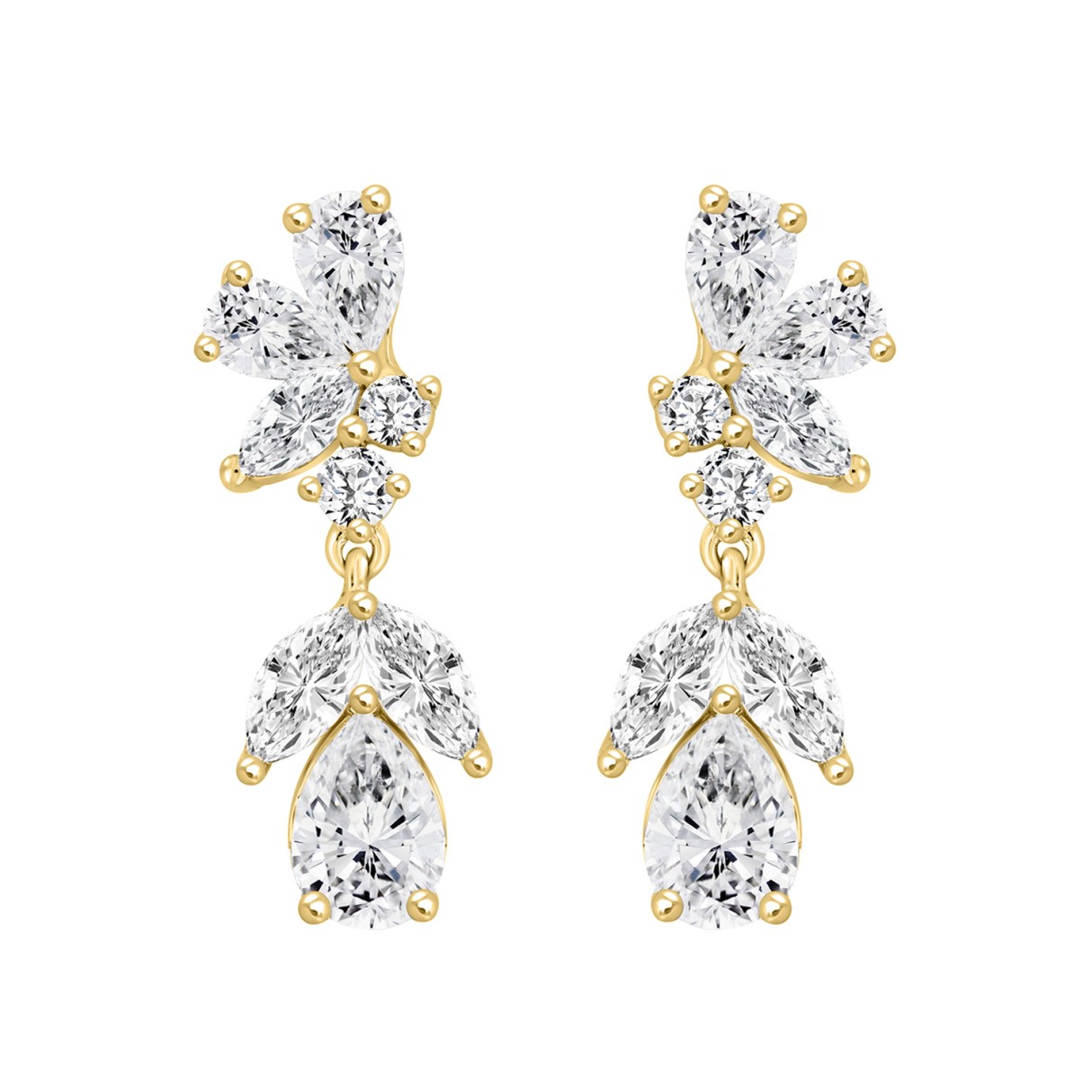 LADIES EARRINGS 4CT ROUND/MARQUISE/PEAR DIAMOND 14K YELLOW GOLD - Image 1