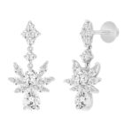 LADIES EARRINGS 7CT ROUND/MARQUISE/PEAR DIAMOND 14K WHITE GOLD - Image 3