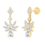 LADIES EARRINGS 7CT ROUND/MARQUISE/PEAR DIAMOND 14K YELLOW GOLD - Image 3
