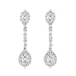 LADIES LINEAR EARRINGS 2 3/4CT PEAR/ROUND DIAMOND 14K WHITE GOLD (CENTER STONE PEAR DIAMOND 1CT )