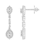 LADIES LINEAR EARRINGS 2 3/4CT PEAR/ROUND DIAMOND 14K WHITE GOLD (CENTER STONE PEAR DIAMOND 1CT ) - Image 3