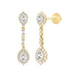 LADIES LINEAR EARRINGS 2 3/4CT PEAR/ROUND DIAMOND 14K YELLOW GOLD (CENTER STONE PEAR DIAMOND 1CT ) - Image 2