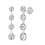 LADIES LINEAR EARRINGS 2CT ROUND DIAMOND 14K WHITE GOLD - Image 3