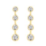 LADIES LINEAR EARRINGS 2CT ROUND DIAMOND 14K YELLOW GOLD