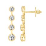 LADIES LINEAR EARRINGS 2CT ROUND DIAMOND 14K YELLOW GOLD - Image 2