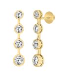 LADIES LINEAR EARRINGS 2CT ROUND DIAMOND 14K YELLOW GOLD - Image 3