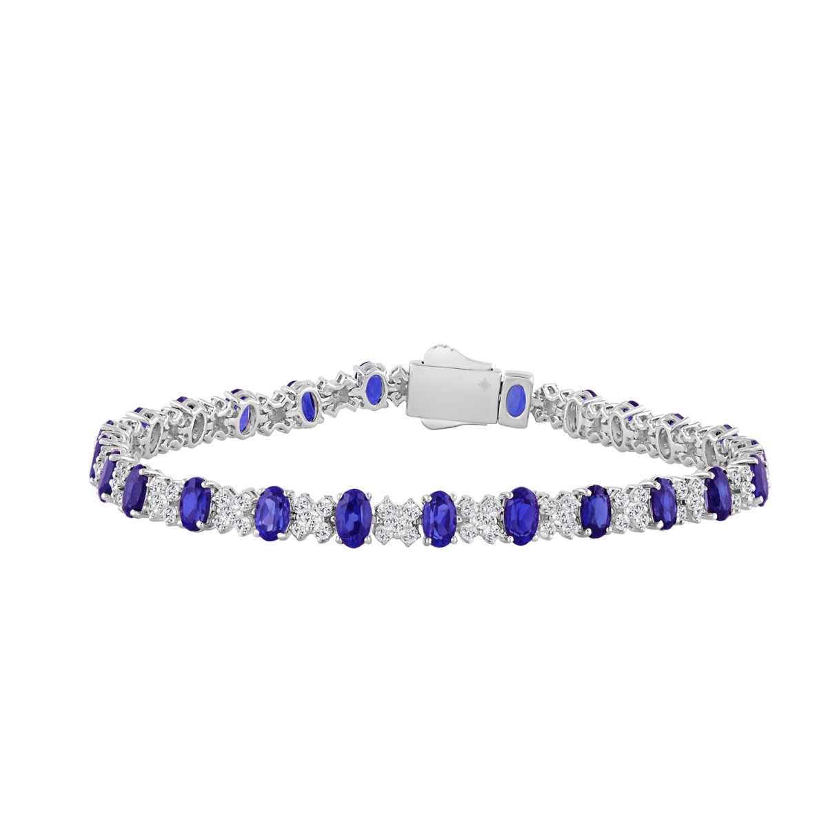 14K WHITE GOLD 10 3/8CT ROUND/TANZANITE OVAL DIAMOND LADIES BRACELET - Image 1