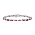 14K WHITE GOLD 6 7/8CT ROUND/RUBY OVAL DIAMOND LADIES BRACELET (OVAL RUBY 6 1/6CT)