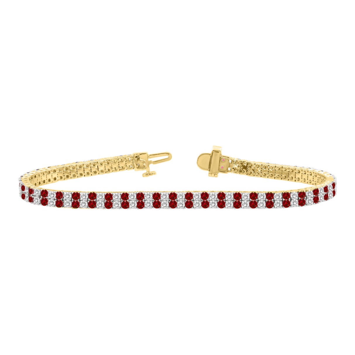 14K YELLOW GOLD 5 3/4CT ROUND/RUBY ROUND DIAMOND LADIES BRACELET (RUBY ROUND DIAMOND 2 3/4CT) - Image 1