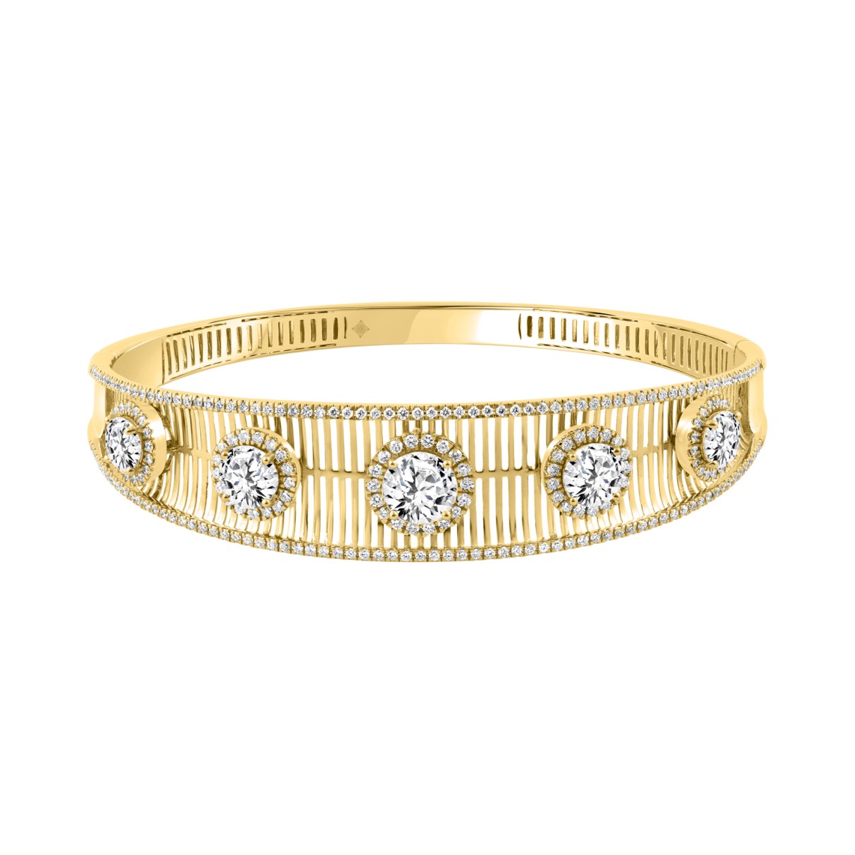 18K YELLOW GOLD 6 1/2CT ROUND DIAMOND LADIES BANGLE - Image 1