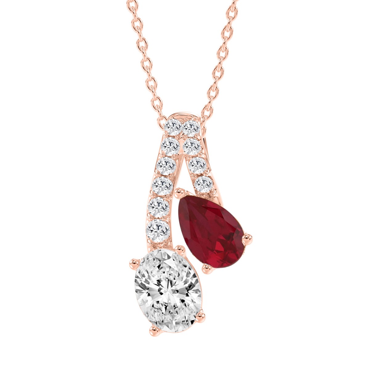 14K ROSE GOLD 2.00CT ROUND/OVAL/RUBY PEAR DIAMOND LADIES PENDANT - Image 1