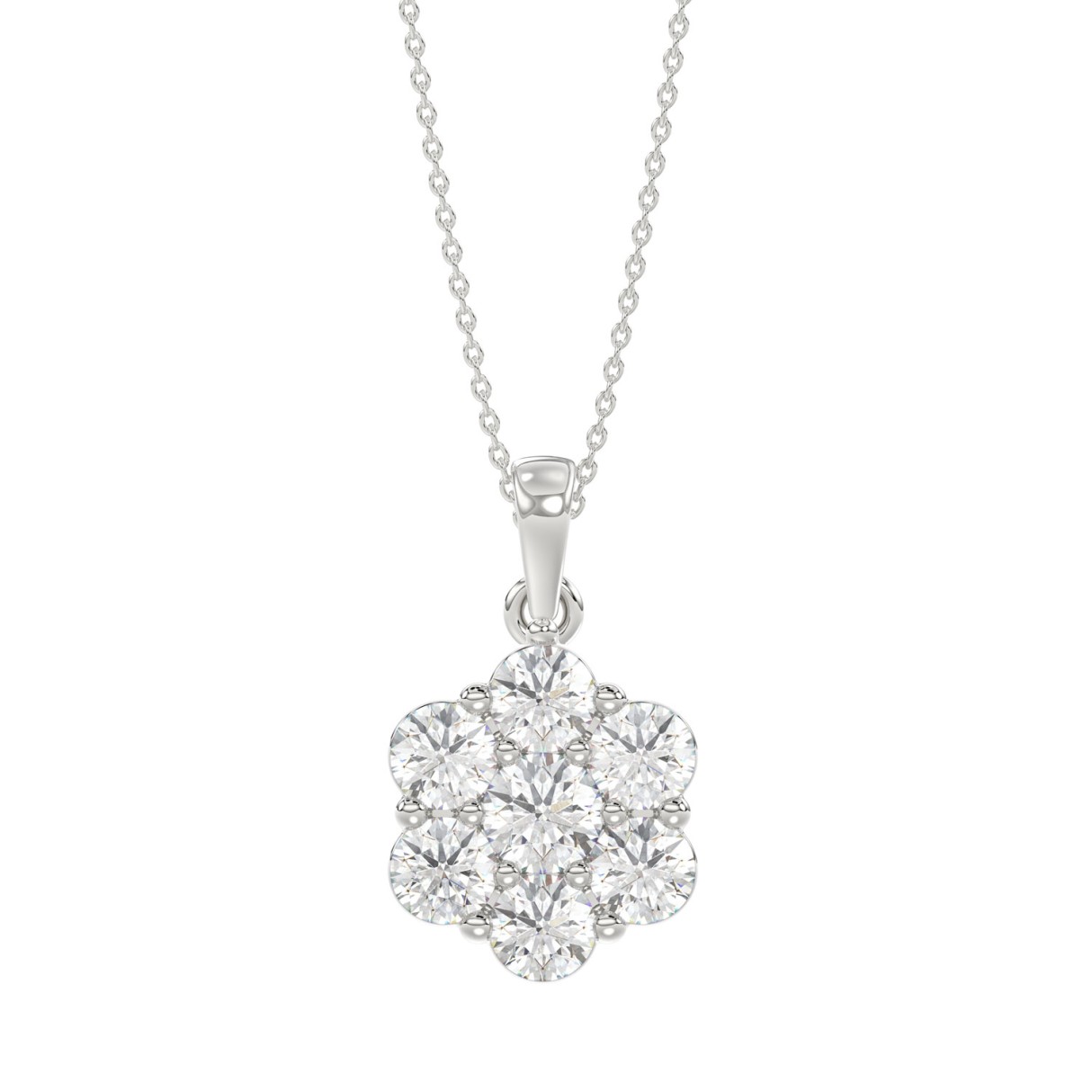 14K WHITE GOLD 1 1/2CT ROUND DIAMOND LADIES FLOWER PENDANT WITH CHAIN - Image 1