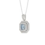 14K WHITE GOLD 1 1/2CT ROUND/BLUE CUSHION DIAMOND LADIES PENDANT WITH CHAIN - Image 3