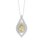 14K WHITE GOLD 1 1/2CT ROUND/YELLOW PEAR DIAMOND LADIES PENDANT WITH CHAIN
