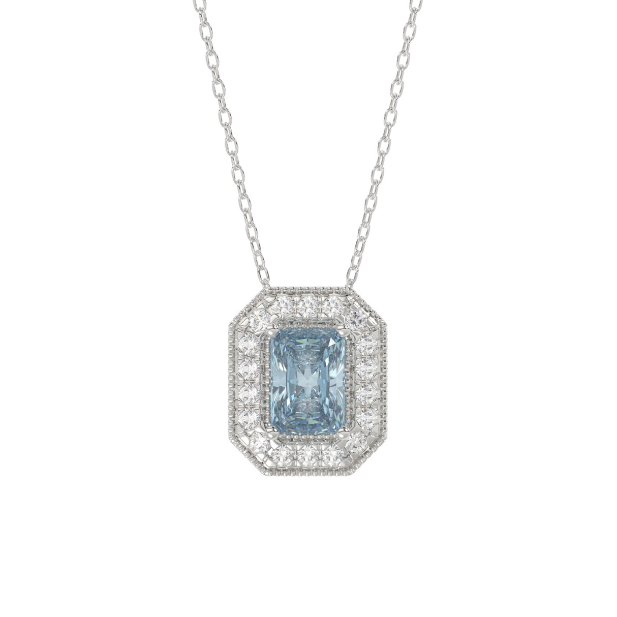 14K WHITE GOLD 1 1/4CT ROUND/BLUE EMERALD DIAMOND LADIES PENDANT WITH CHAIN (BLUE EMERALD DIAMOND 1.00CT) - Image 1