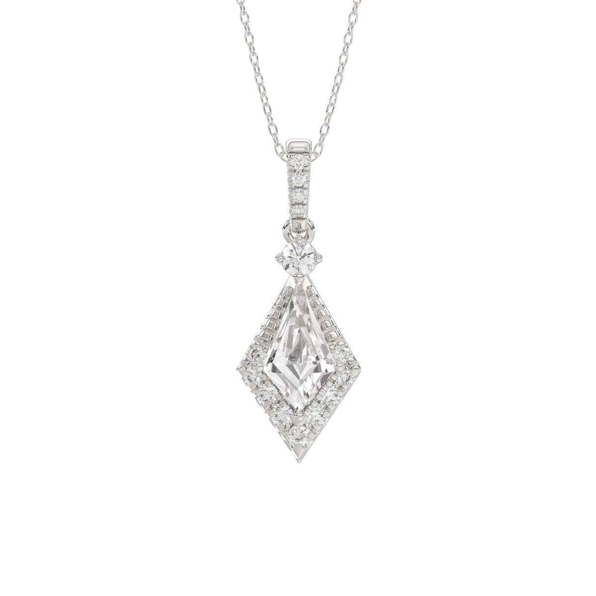 14K WHITE GOLD 1 1/4CT ROUND/KITE STEP CUT DIAMOND LADIES PENDANT - Image 1