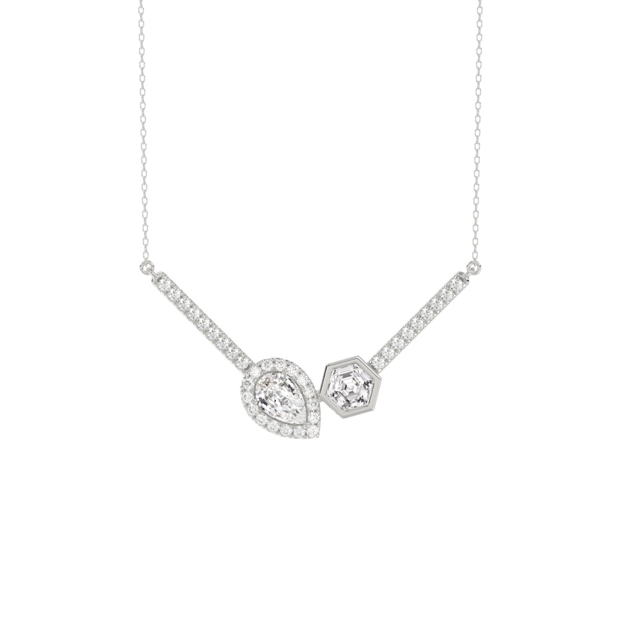 14K WHITE GOLD 1 1/4CT ROUND/PEAR/HEXAGON DIAMOND LADIES NECKLACE - Image 1