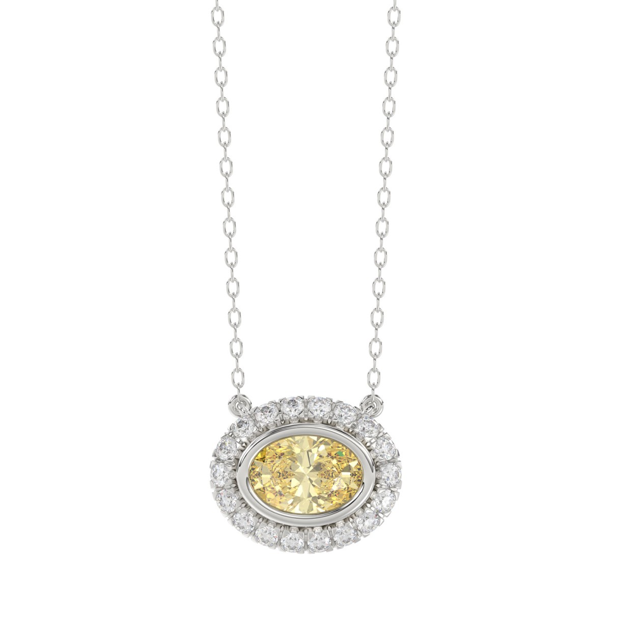 14K WHITE GOLD 1 1/4CT ROUND/YELLOW OVAL DIAMOND NECKLACE (CENTER STONE OVAL DIAMOND 1CT) - Image 1
